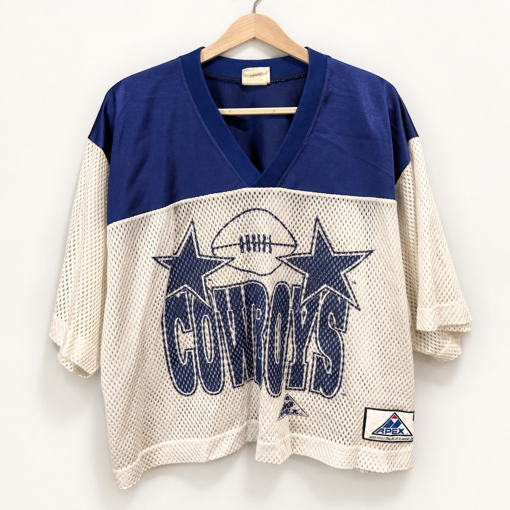 Vintage 90s Apex One Large Cropped Mesh Jersey Dallas Cowboys Rare Retro USA